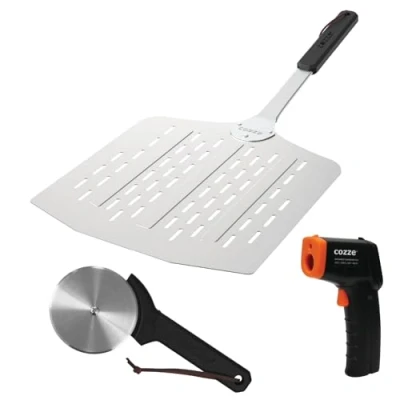 Afbeelding van Cozze Kadoset PizzaSchep, Snijder en Thermometer Aluminium Zilver