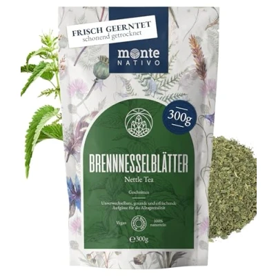 Image de Thé d&#039;ortie (300 g) Monte Nativo Tisane aux herbes 100 % naturel drainage Feuilles en vrac de Détox Ortie Végétalien