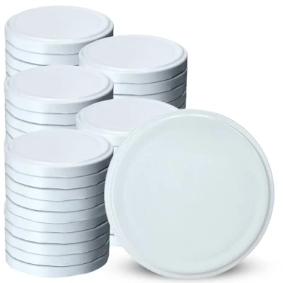 Afbeelding van KADAX 50 stuks schroefdeksel met diameter van 110 mm, metalen twist off deksel, reservedeksel voor inmaakpotten en weckpotten, deksel 8 inkepingen, wit