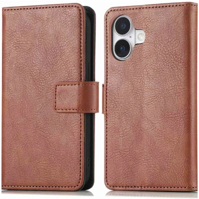 Afbeelding van imoshion Hoesje Geschikt voor iPhone 16 Met Pasjeshouder Luxe Bookcase Bruin