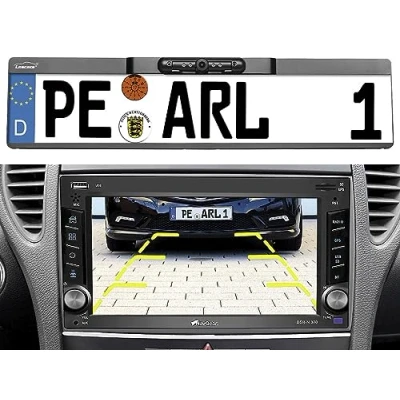 Afbeelding van Lescars draadloze achteruitrijcamera: achteruitrijcamera in de kentekenplaathouder, voor autoradioaansluiting (draadloze achteruitrijcamera, aansluiting op