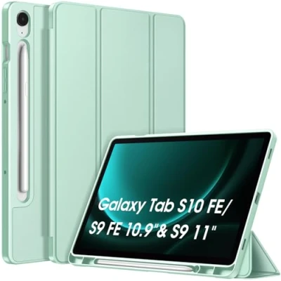 Afbeelding van FINTIE Beschermhoes voor Samsung Galaxy Tab S9 FE 10,9 inch/Tab 11 inch 2023 met S penhouder, dun, licht, zachte TPU achterkant automatische wekker/slaap, lichtgroen