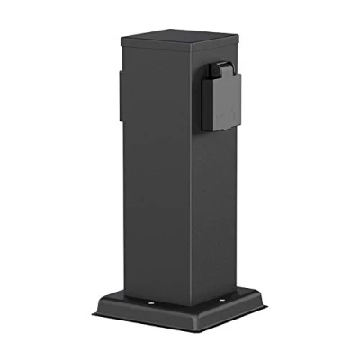 Afbeelding van ledscom.de Tuinstopcontact zuil POLLY voor buiten, IP44, 2 voudig, zwart, hoekig, 27 cm