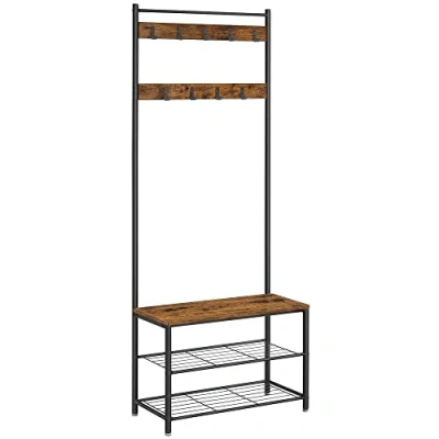 Afbeelding van Garderoberek met Kapstok Schoenenrek Industrieel Rustiek Bruin 70 x 32 175 cm