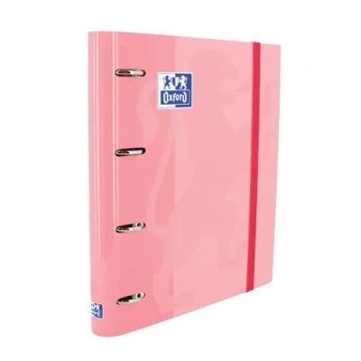 Afbeelding van Oxford Ordner met 4 ringen vulling en rubber, extra harde kaft vulling, roze, 80 vellen geruit, DIN A4+