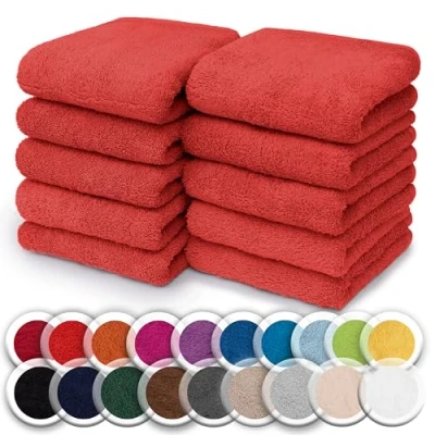 Afbeelding van NatureMark 10 stuks washandjes 100% katoen badstof afmetingen: 30 x cm handdoeken in kleur: rood