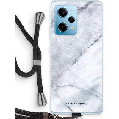 Afbeelding van Case Company® hoesje met Koord geschikt voor Xiaomi Redmi Note 12 Pro 5G Witte marmer Telefoonhoesje Zwart Bescherming aan alle Kanten en Over de Schermrand