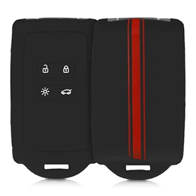 Afbeelding van kwmobile autosleutelhoes geschikt voor Renault 4 knops Smartkey autosleutel (alleen Keyless Go) Siliconenhoes in rood / zwart Sleutelcover