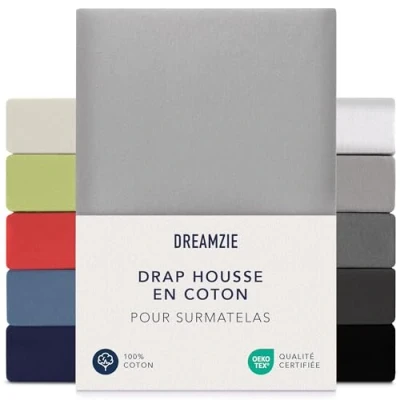 Afbeelding van Dreamzie Hoeslaken Boxspring 180 x 200 cm cm, jersey 100% katoen, matrashoogte tot 37 hypoallergeen, Oeko Tex, grijs