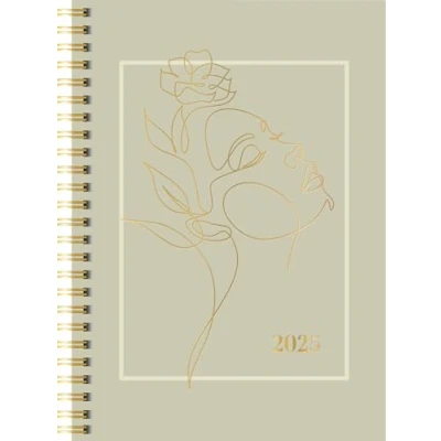Afbeelding van rido/idé 7021407025 boekkalender Young Line (2025) &quot;One Line&quot; 2 zijden = 1 woche A5 160 pagina&#039;s grafische band beige