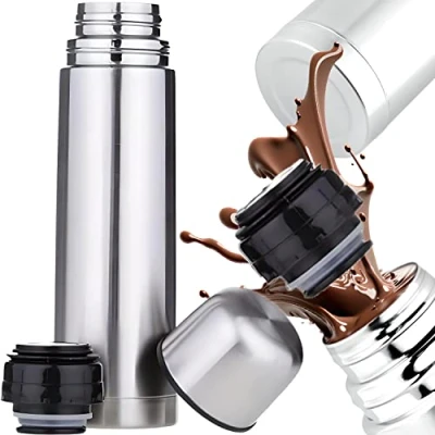Afbeelding van Retoo Roestvrijstalen thermosfles, 45 ml, thermosfles voor sport, fitness, outdoor, 100% lekvrij, isolatie van warme dranken, BPA vrij, zilverkleurig