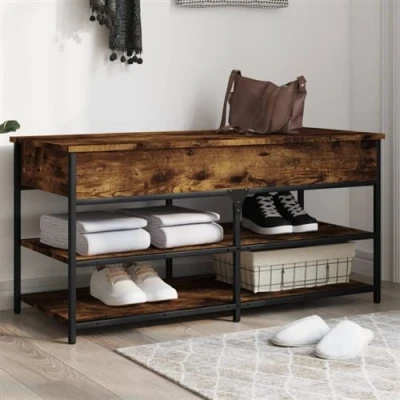 Afbeelding van Schoenenbankje 100x42,5x50 cm bewerkt hout gerookt eikenkleurig