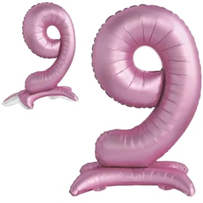 Afbeelding van ballon 9 jaar verjaardag nummer roze staand XXL reuzenballon van aluminium 82 cm decoratie meisjes, voor