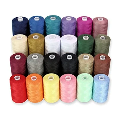 Afbeelding van naaigaren 24 polyester voor handnaaien, quilten en naaimachine, 914 m per spoel 22 kleuren plus 2 x wit zwart