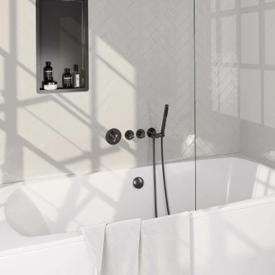 Afbeelding van Brauer gunmetal carving inbouw douchegarnituur 3 knoppen handdouche staaf 1 stand PVD geborsteld
