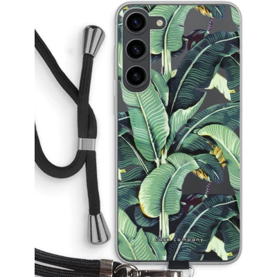 Afbeelding van Case Company® hoesje met Koord geschikt voor Samsung Galaxy S23 Plus Bananenbladeren Telefoonhoesje Zwart Bescherming aan alle Kanten en Over de Schermrand