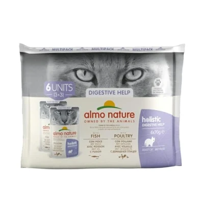 Afbeelding van 12x70g Digestive Help Gevogelte &amp; Vis Almo Nature Holistic Kattenvoer