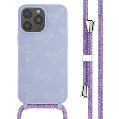 Afbeelding van iMoshion hoesje met koord Geschikt voor iPhone 14 Pro Max Siliconen design Meerkleurig / Butterfly