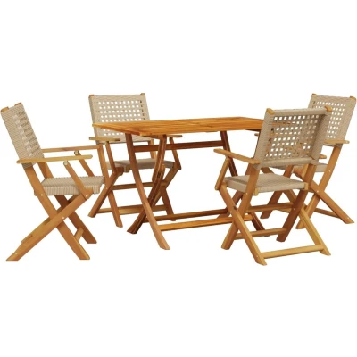 Afbeelding van vidaXL 5 delige Tuinset poly rattan en massief hout beige