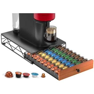 Afbeelding van Koffiepadhouder van metaal voor 50 Nespresso Vertuo capsules en Dolce Gusto pads, lade organizer HFHOME Vertuoline koffiezetapparaat