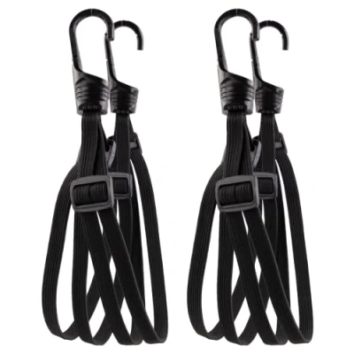Afbeelding van PRETEX 2 Bungee Koorden Met Haken Zwaarlast Vastgebonden Koord Pakket + Verschuifbare Riemen Sterk Gecoat Rubber Zwart
