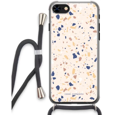 Afbeelding van Case Company® hoesje met Koord geschikt voor iPhone 8 Terrazzo N23 Telefoonhoesje Zwart Extra Bescherming aan alle Kanten en Over de Schermrand