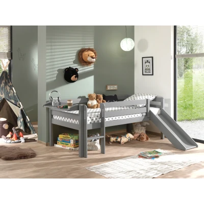Afbeelding van LUCEVI Pino Halfhoogslaper H85CM + Ladder Glijbaan Hangplank Grijs 90x200 cm