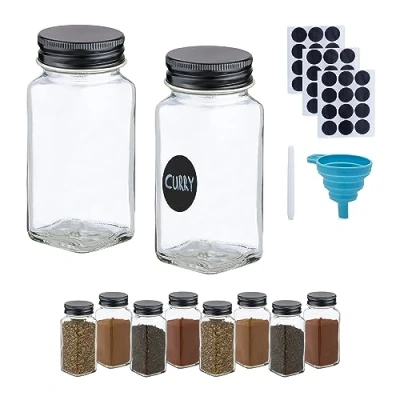 Afbeelding van Relaxdays kruidenpotjes set zoutvaatje keuken strooipotjes glas &amp; rvs hervulbaar Pak van 10