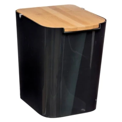 Afbeelding van 5Five prullenbak/vuilnisbak 5 liter bamboe zwart/lichtbruin 24 x 19 cm badkamer afvalbak