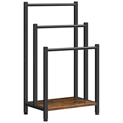 Afbeelding van handdoekrek vrijstaand voor badkamer handdoekladder staand met 3 palen houden badhanddoeken kleding dekens kranten ruimtebesparende industriële stijl