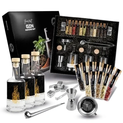 Afbeelding van DIBYS Doe het zelf gin set met 12 natuurlijke kruiden en accessoires infusie ideaal als cadeau voor mannen vrouwen DIY proefset making kit