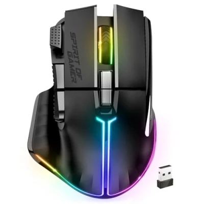Image de Spirit Of Gamer Souris sans Fil RGB pour PC, 8 Boutons Programmables Dont 1 Rapid Fire, Connexion Bluetooth &amp; 2,4 GHz, Autonomie Longue Durée 90h, Gaming Mouse Ergonomique, Noir