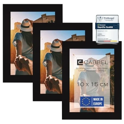 Afbeelding van CABBEL Set van 3 fotolijsten, mdf houten lijst met onbreekbaar acrylglas, zwart, 10 x 15 cm