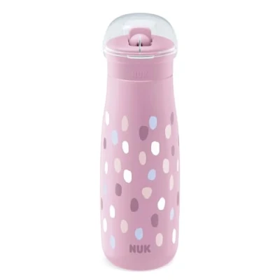 Afbeelding van NUK Mini Me Flip kinderbeker met rietje 12 maanden 450 ml drinkfles voor kinderen druppelvrije geharde tuit onbreekbaar Pink Paint Dabs