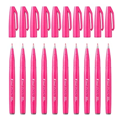 Afbeelding van Pentel SES15C Brush Sign Pen Touch Penseelstiften, zachte punt, aquarelinkt, roze, 10 stuks
