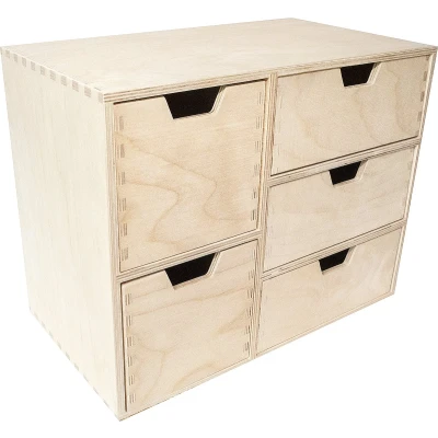 Afbeelding van Creative Deco Mini Houten Kist met 5 Laden Opbergkast Onbeschilderd Multiplex 36 x 20 28.5 cm