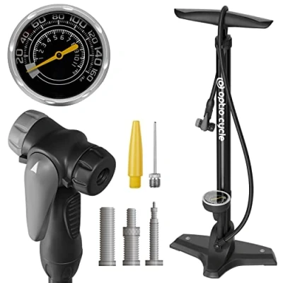 Afbeelding van Fietsluchtpomp voor alle ventielen, airflow fietspomp met grote manometer tot 11 bar, 160 psi, fietsluchtpomp, Frans ventiel, SV AV DV racefiets, e bike, mountainbike accessoires