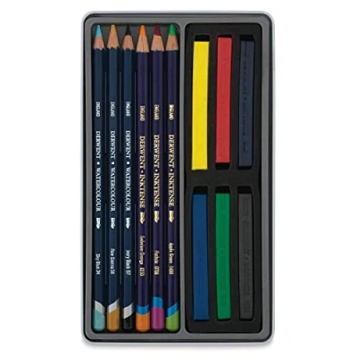 Afbeelding van Derwent Watercolour Collection ontdekkingsset met 12 aquarelpotloden en krijt, inclusief inkt, professionele kwaliteit, 0700303