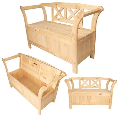 Afbeelding van KADAX Tuinbank, 119 x 45 73 cm, bank van houtvezelplaat, met opbergruimte en rugleuning, houten voor tuin, balkon, naturel