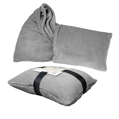 Afbeelding van Delindo Lifestyle® 2 in 1 reisdeken voor dames, heren en kinderen, 135 x 200 cm, grijs., Modern