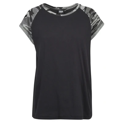 Afbeelding van Urban Classics Contrast Raglan Tshirt print, Dames, Maat: XXL, Black/darkcamo