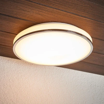 Afbeelding van Lindby Plafondlamp badkamer 1licht glas, metaal H: 8 cm wit, chroom Inclusief lichtbron