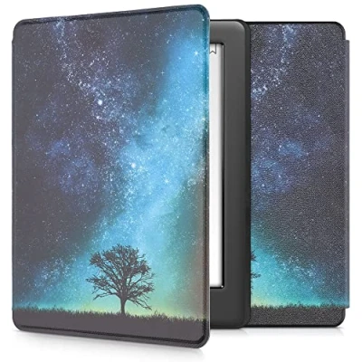 Afbeelding van kwmobile E reader hoesje geschikt voor Kobo Glo HD / Touch 2.0 hoes flip case met magnetische sluiting Ereader cover Sterrenstelsel en Boom design in blauw grijs zwart