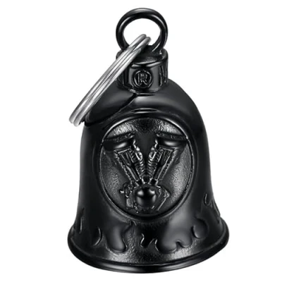 Afbeelding van BOBIJOO JEWELRY Motorbel Guardian Spirit Lucky Bell Motor V Twin roestvrij staal zwart titanium, Zie beschrijving, beschrijving