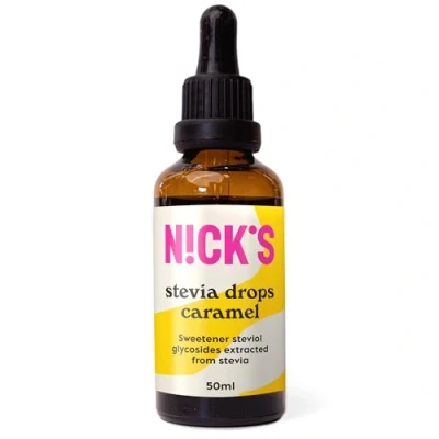 Afbeelding van NICKS Stevia Vloeibare Flavour Drops Caramel (50 ml) zoete keto zonder suiker, calorievrij, koolstofarme suikervervanger, zoetstof, alternatief voor zoetstof met pipet