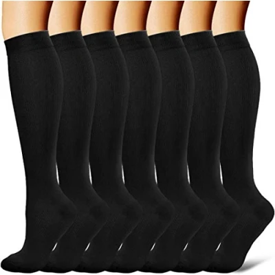Afbeelding van Gcbiger 7 paar compressiesokken voor dames en heren, met circulatie van 15 20 mmHg, ondersteuning sport, ziekenhuispersoneel, artsen, hardlopen, zwart.