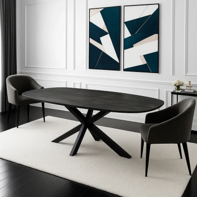 Afbeelding van Zita Home Eettafel 240cm Deens Ovaal volledig zwart met metalen onderstel