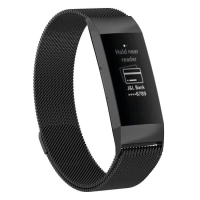 Afbeelding van Fitbit Charge 3 &amp; 4 milanese bandje Maat: Large zwart