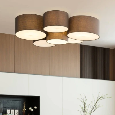 Afbeelding van Lindby plafondlamp 6lichts Textiel, ijzer H: 21.5 cm E27 donkergrijs