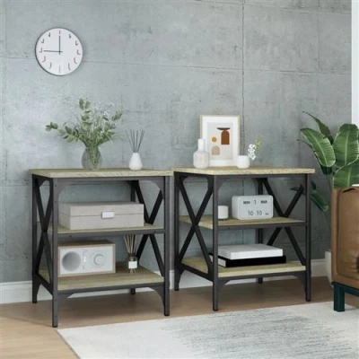 Afbeelding van Bijzettafels 2 st 40x42x50 cm bewerkt hout sonoma eikenkleurig